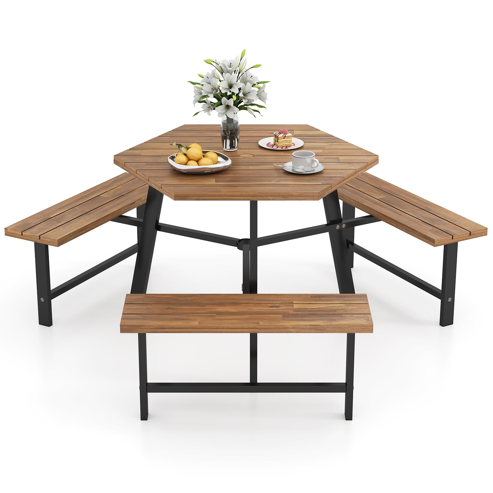 Table de pique-nique Tangkula 6 personnes en bois d'acacia